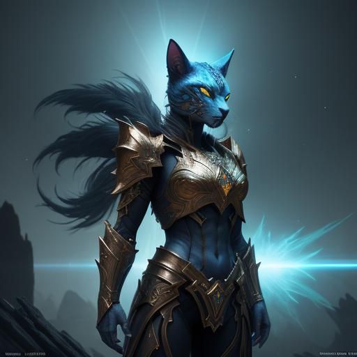 Armored Feline Warrior Concept Art in Fantasy Style