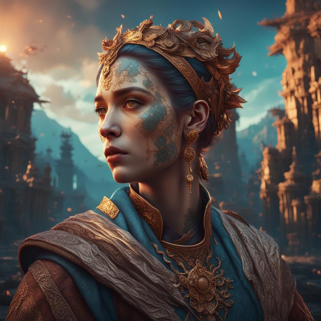 Split toning model portrait detailed matte painting, deep co...