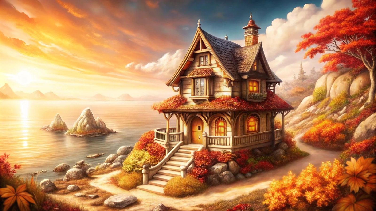 cottage on the cost of the autumn sea