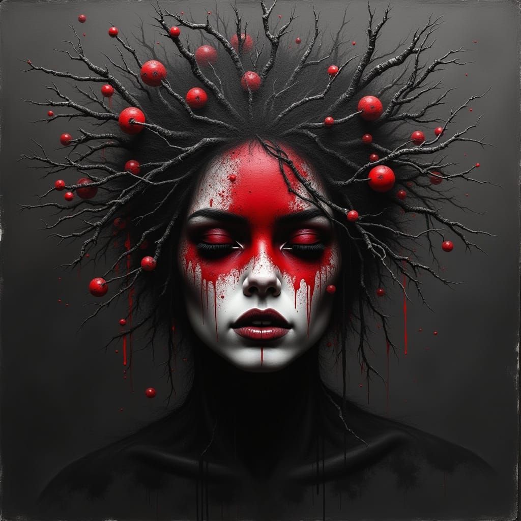  Charcoal, ink, grey and red , in the style of a really edgy artist. black background, grey shading (Lomographic:1.4) (Deprivation Ambush:0....