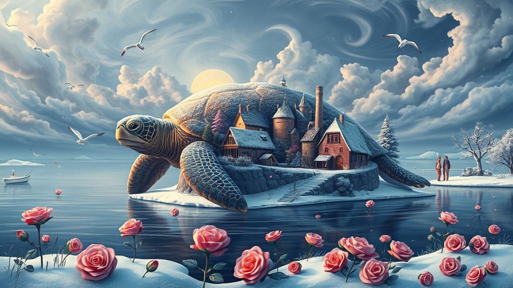 "A  turtle island, in witnter  by @undefined
