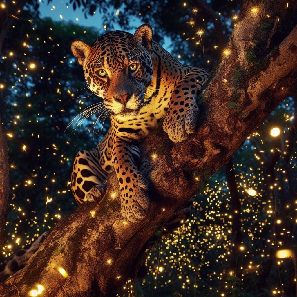 Jaguar with Fireflies