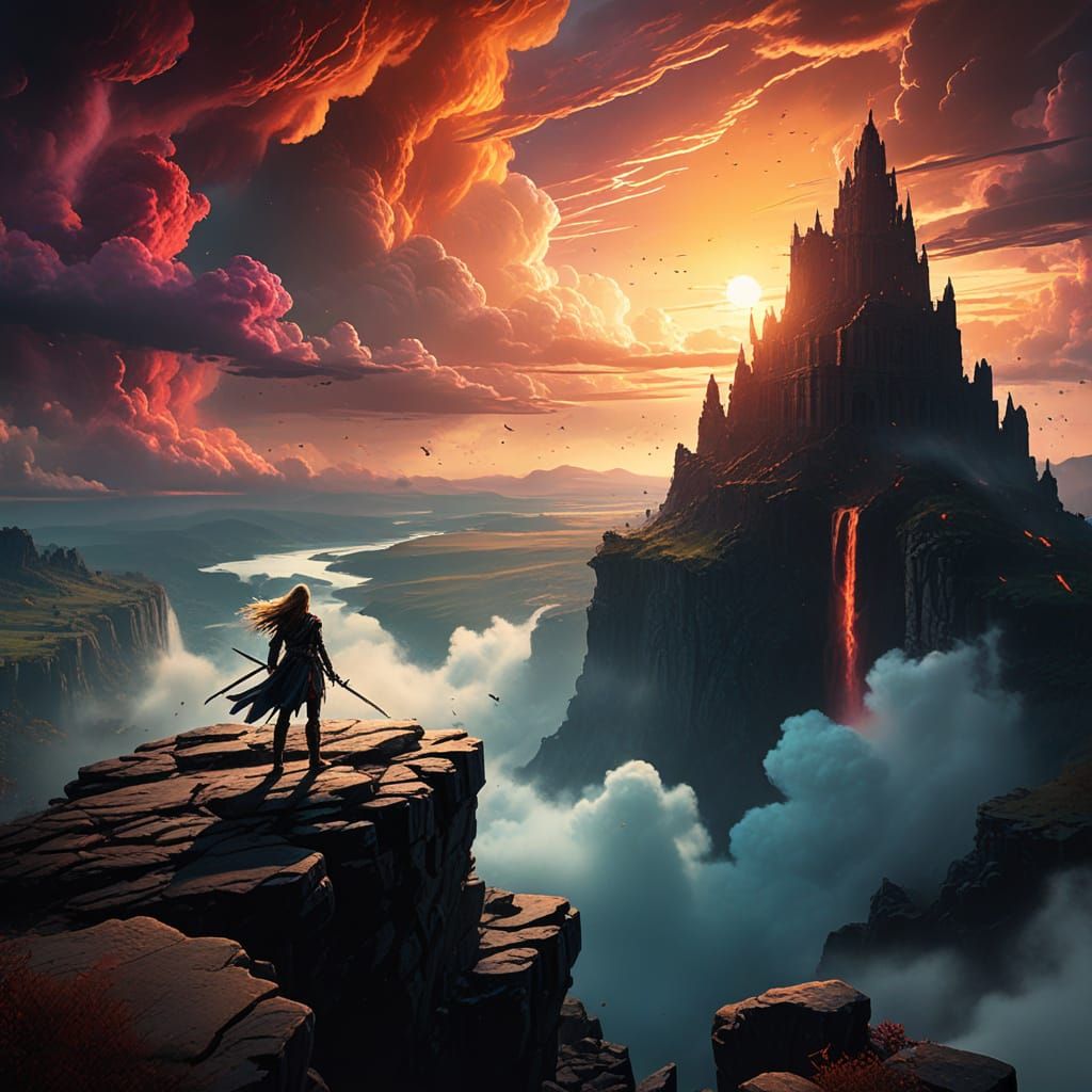 Heroic Warrior Woman in a Dramatic Fantasy Landscape