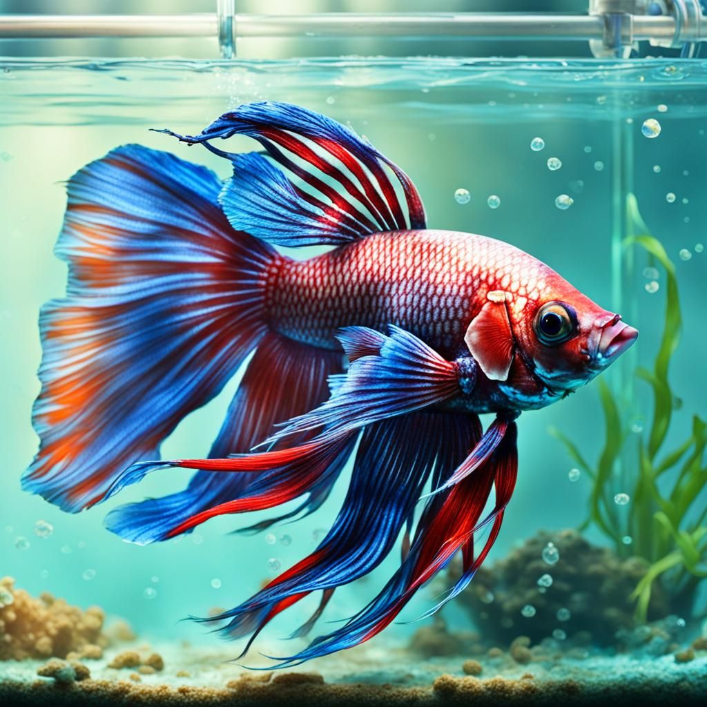 Cyborg Siamese fighting fish in a tank