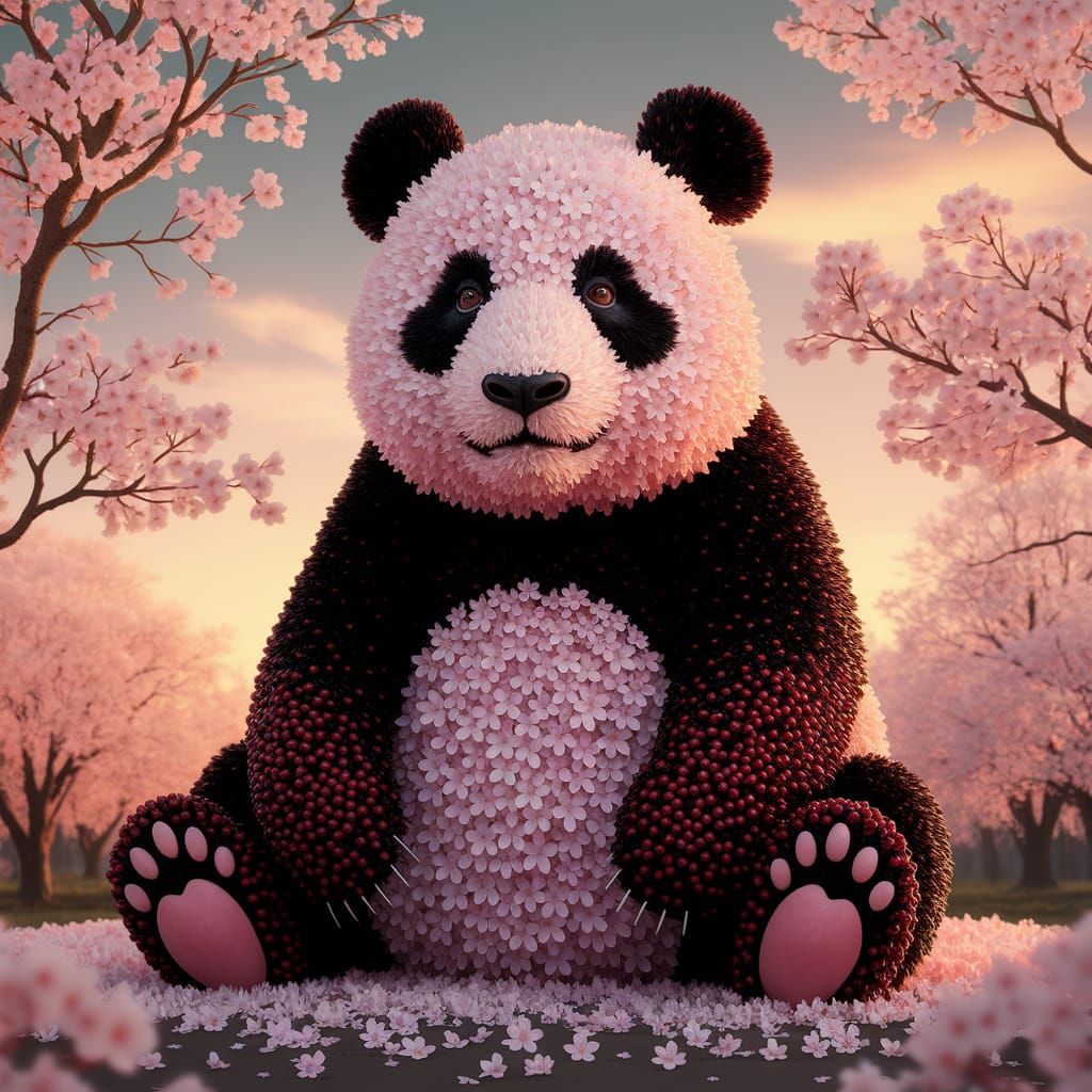 Panda made of cherries and cherry blossoms  by @Mystery Creature