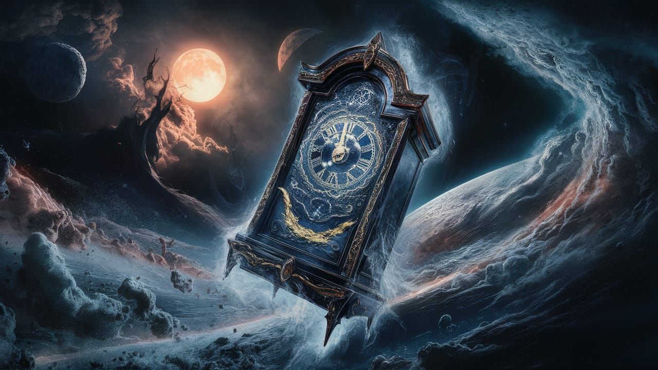 Cosmic grandfather clock floating in space. Space and time inspired. Magic and spirit. Highly detailed. ...  by @CatFriend