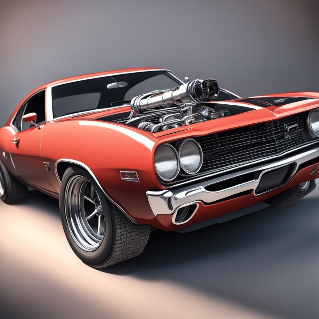 Intricate detailed muscle car hyper realistic race