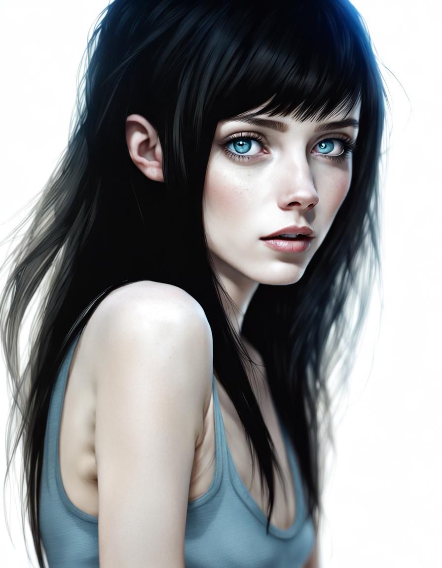 Female Pale Skin Black Hair Blue Eyes Ai Generated Artwork Nightcafe Creator 