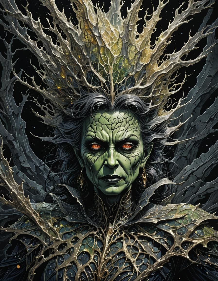 Bioluminescent Witch: Dark Fantasy Gouache Art