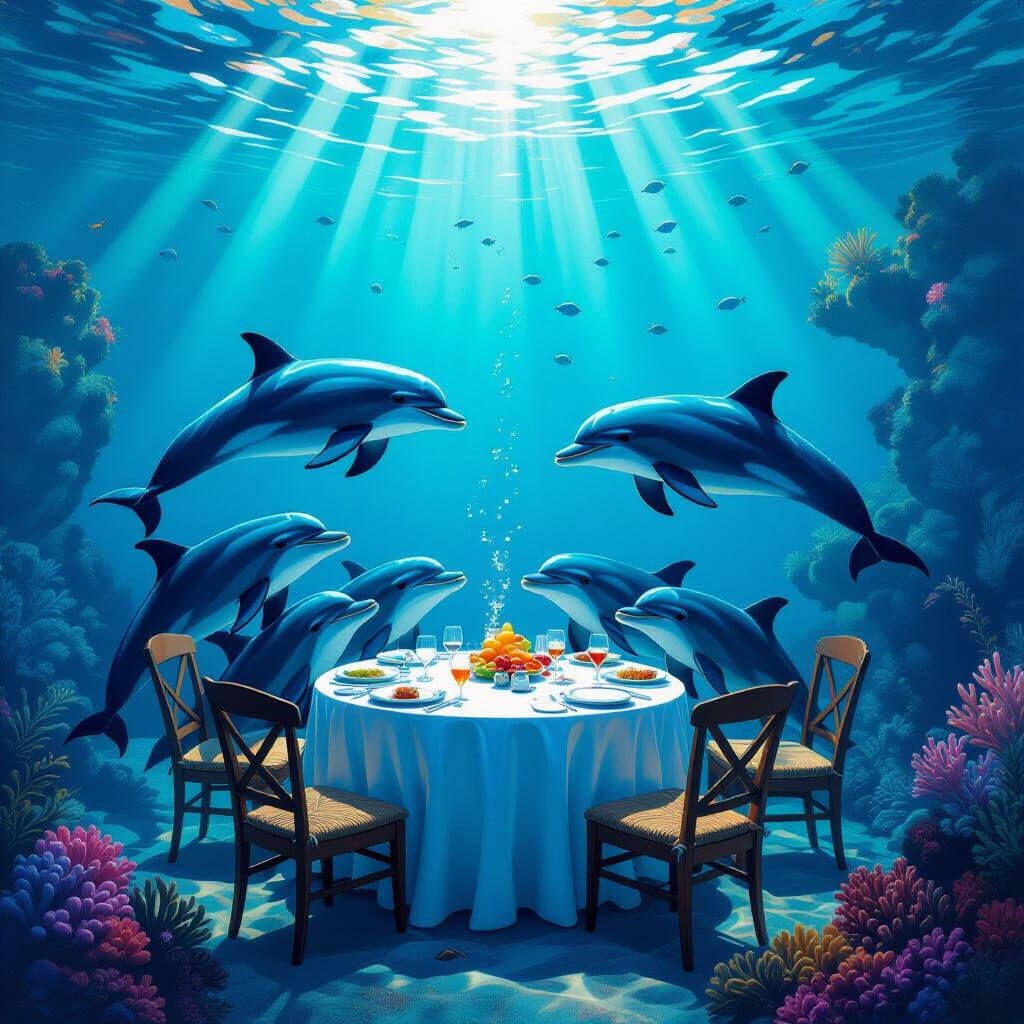 Dolphins Enjoy Surreal Underwater Feast