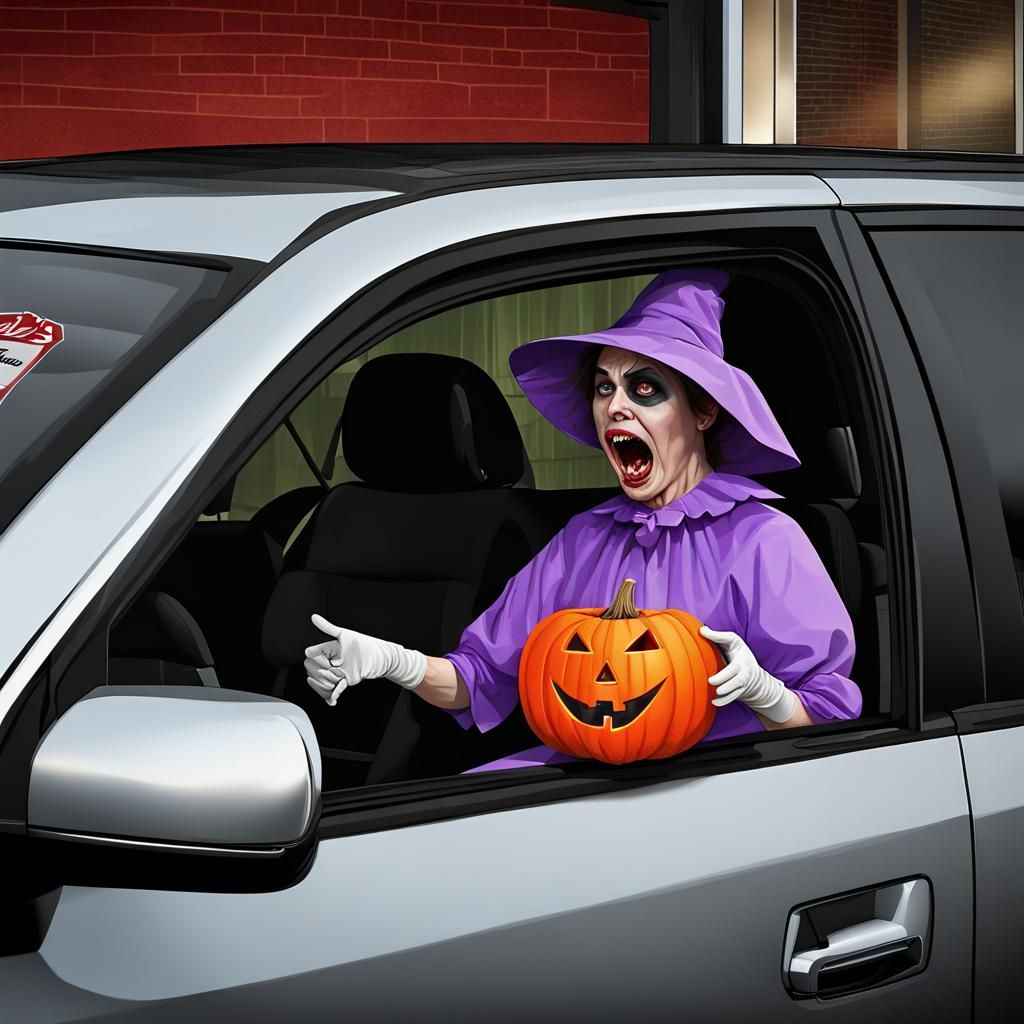 disgruntled drive through customer at the drive up window