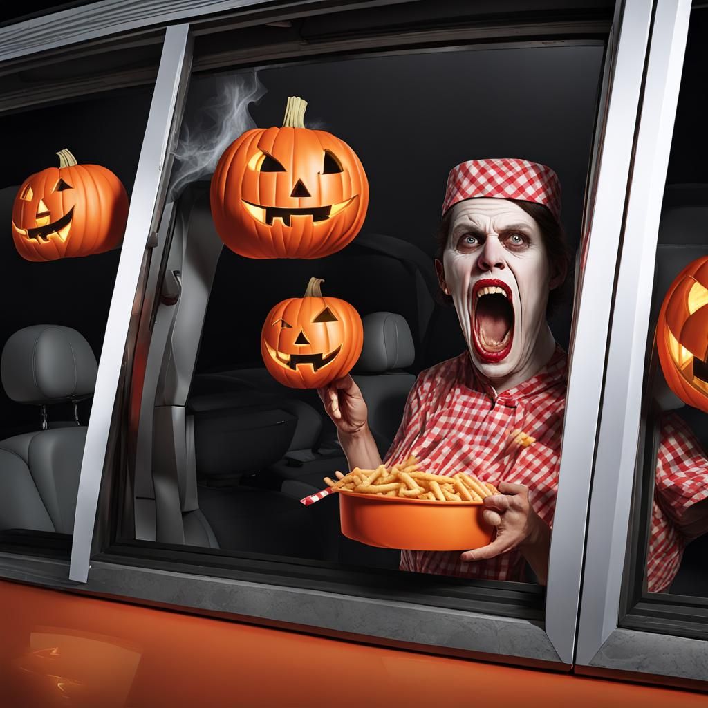 disgruntled drive through customer at the drive up window