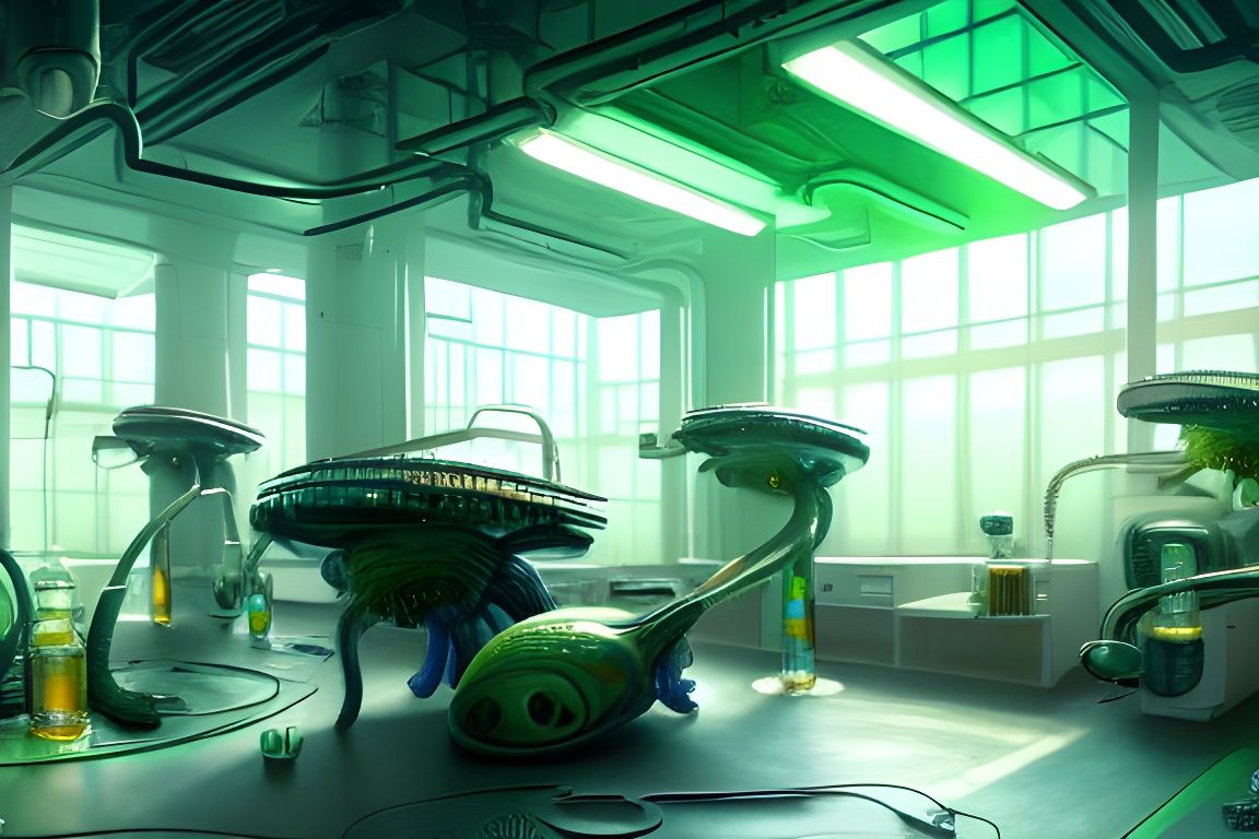 Realistic photograph of a Biopunk laboratory