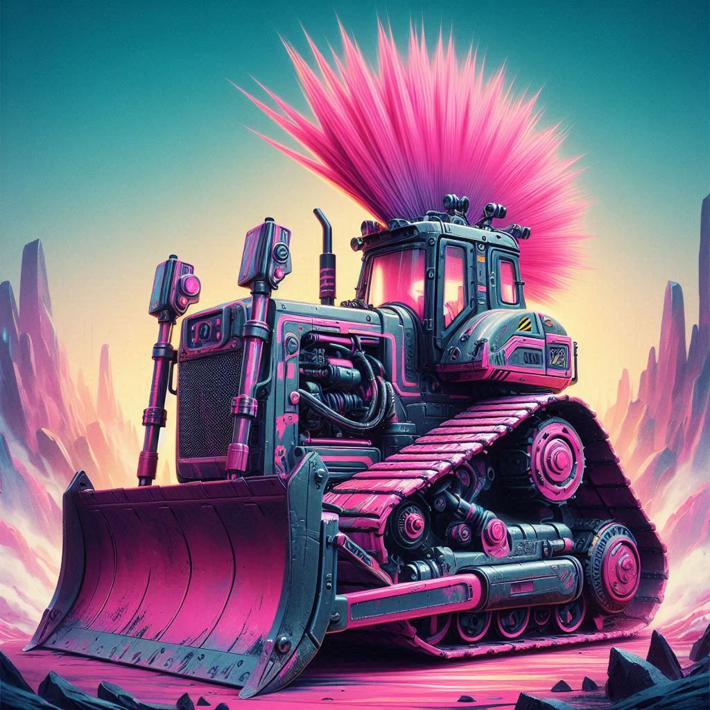 Bulldozer wearing a wig