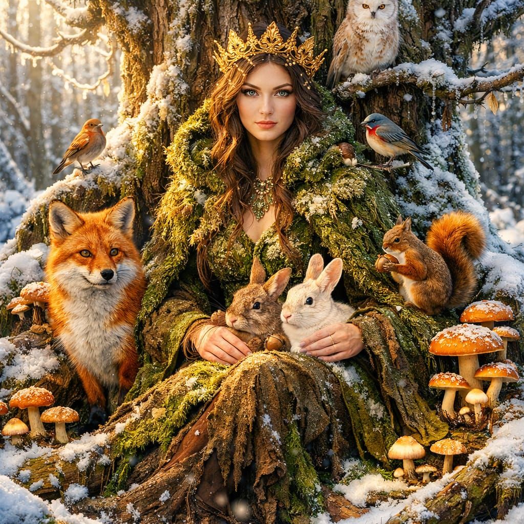 Maximum Mystical Woman in Enchanted Winter Forest  by @Lennis