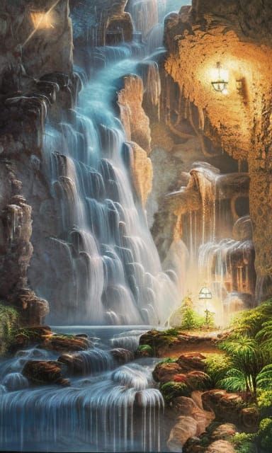 Follow the path past the waterfall undefined