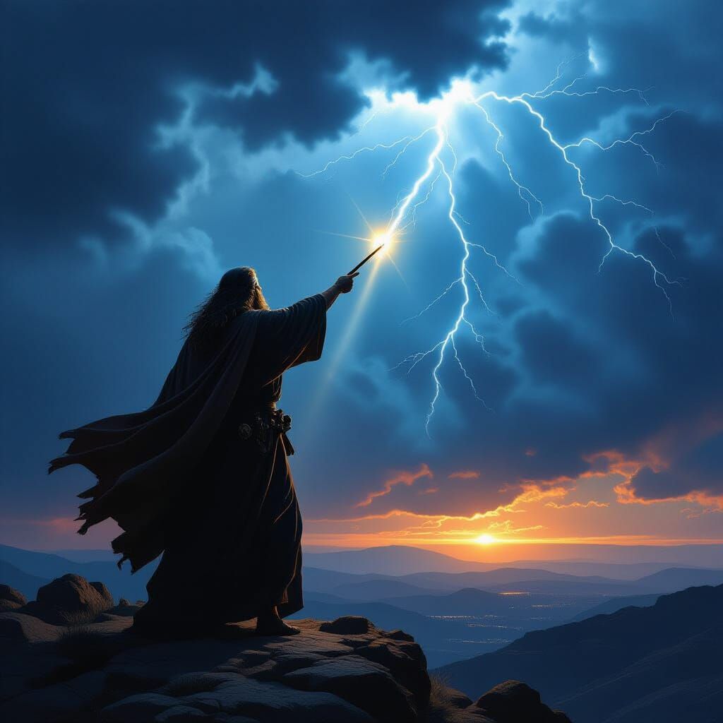 Prophet Elijah on Mount Carmel, Divine Light Breaks Storm