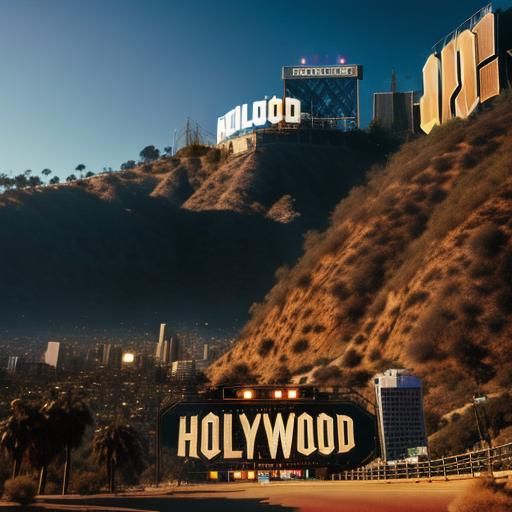 Movie star kangaroo with the Hollywood sign in the backgroun...