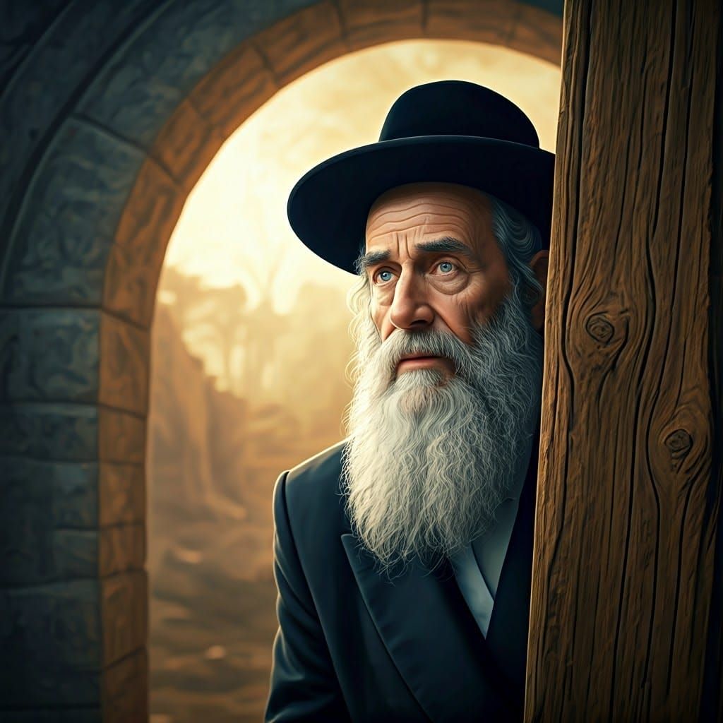 Hasidic Man Peeking, Dreamlike Fantasy Art
