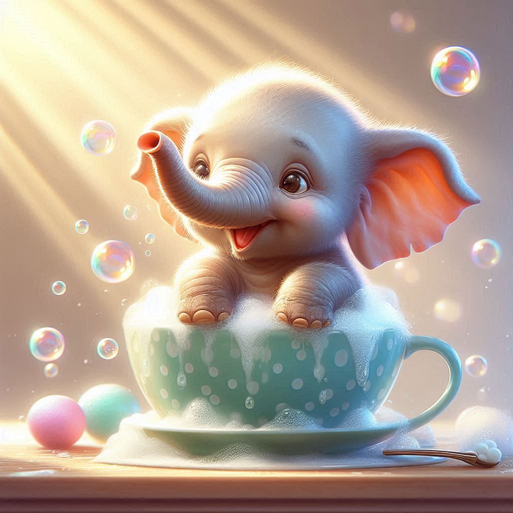 Baby elephant in his bath