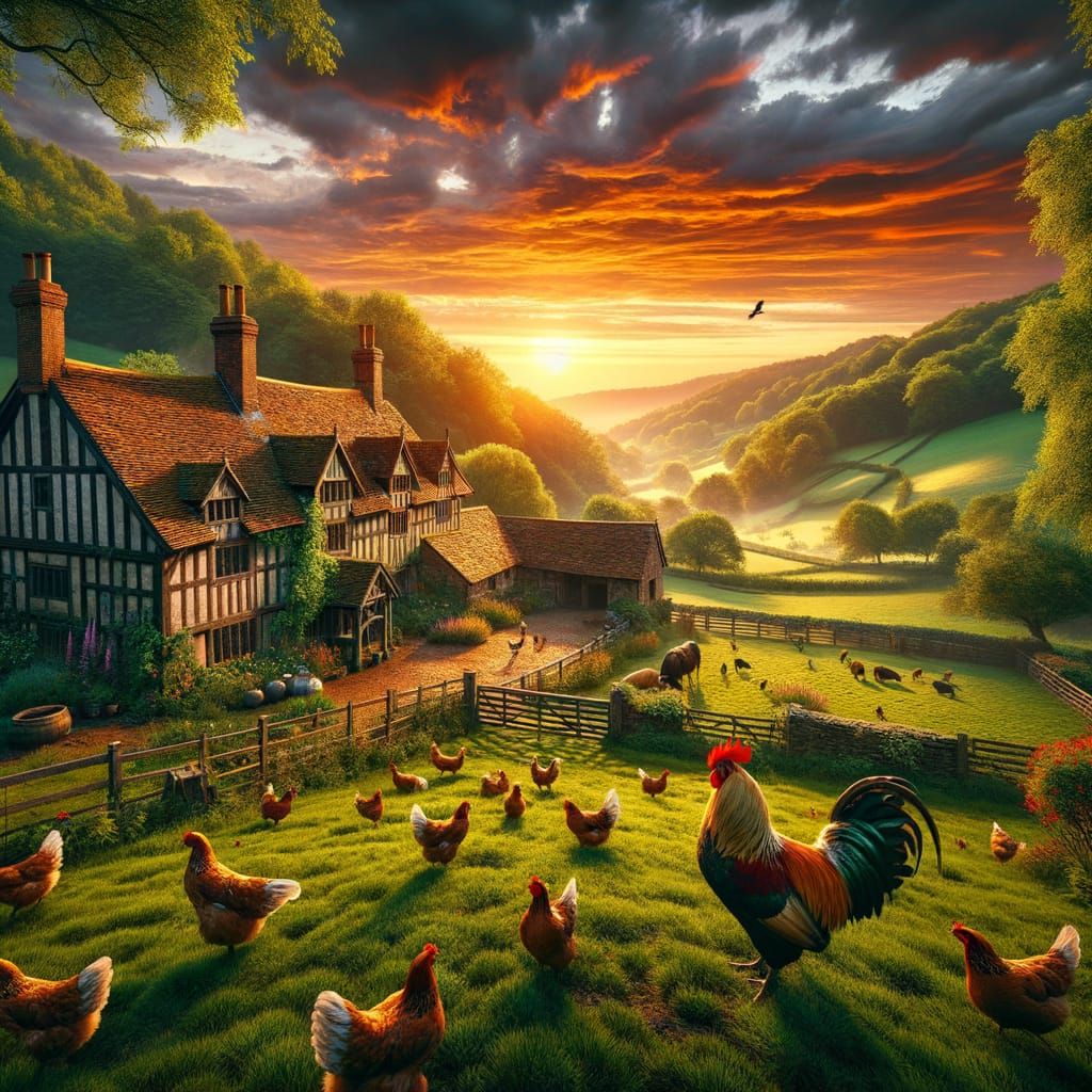 A farmhouse at dawn in the Renaissance style