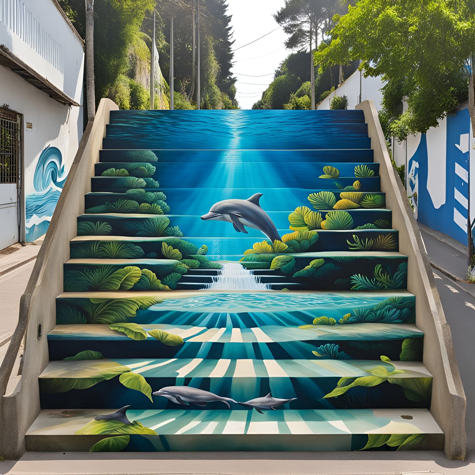 Dolphin on Stairs (Trompe-l'oeil Illusion)  by @Cam Views