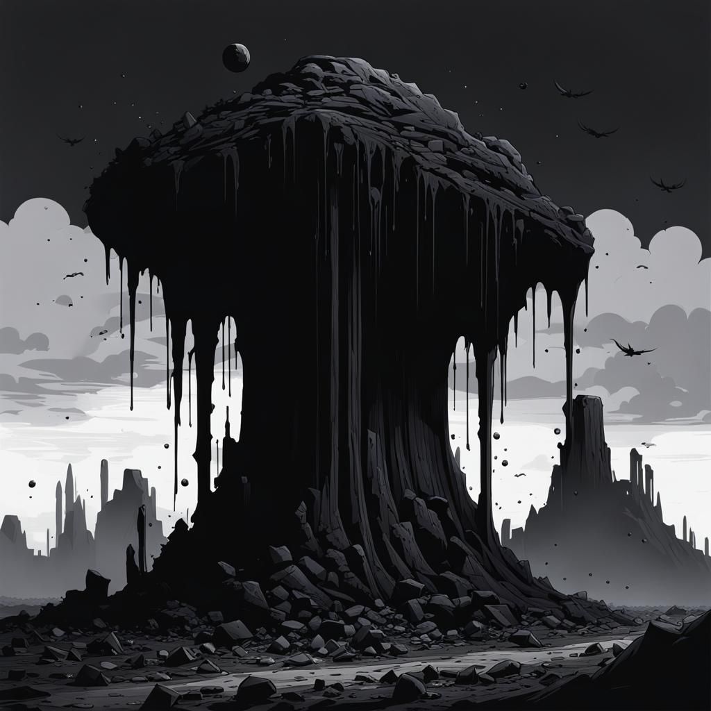 the ruins of a lost age. black slime dripping from the sky. ...