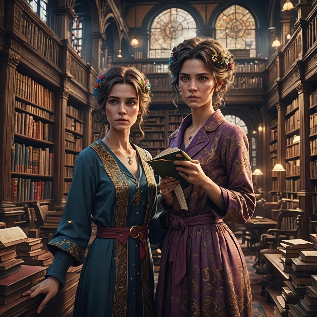 lady confused in a library in pjamas