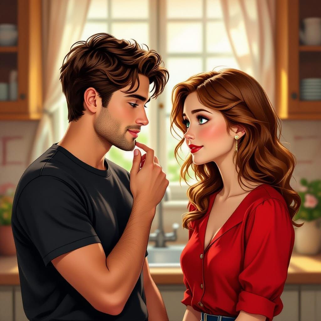 Romantic Kitchen Scene in Art Nouveau Style