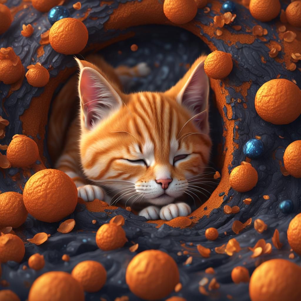 Sleeping kitten face, Orange tabby