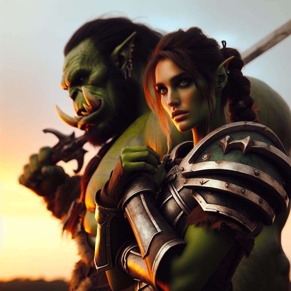 Beautiful female half orc warrior