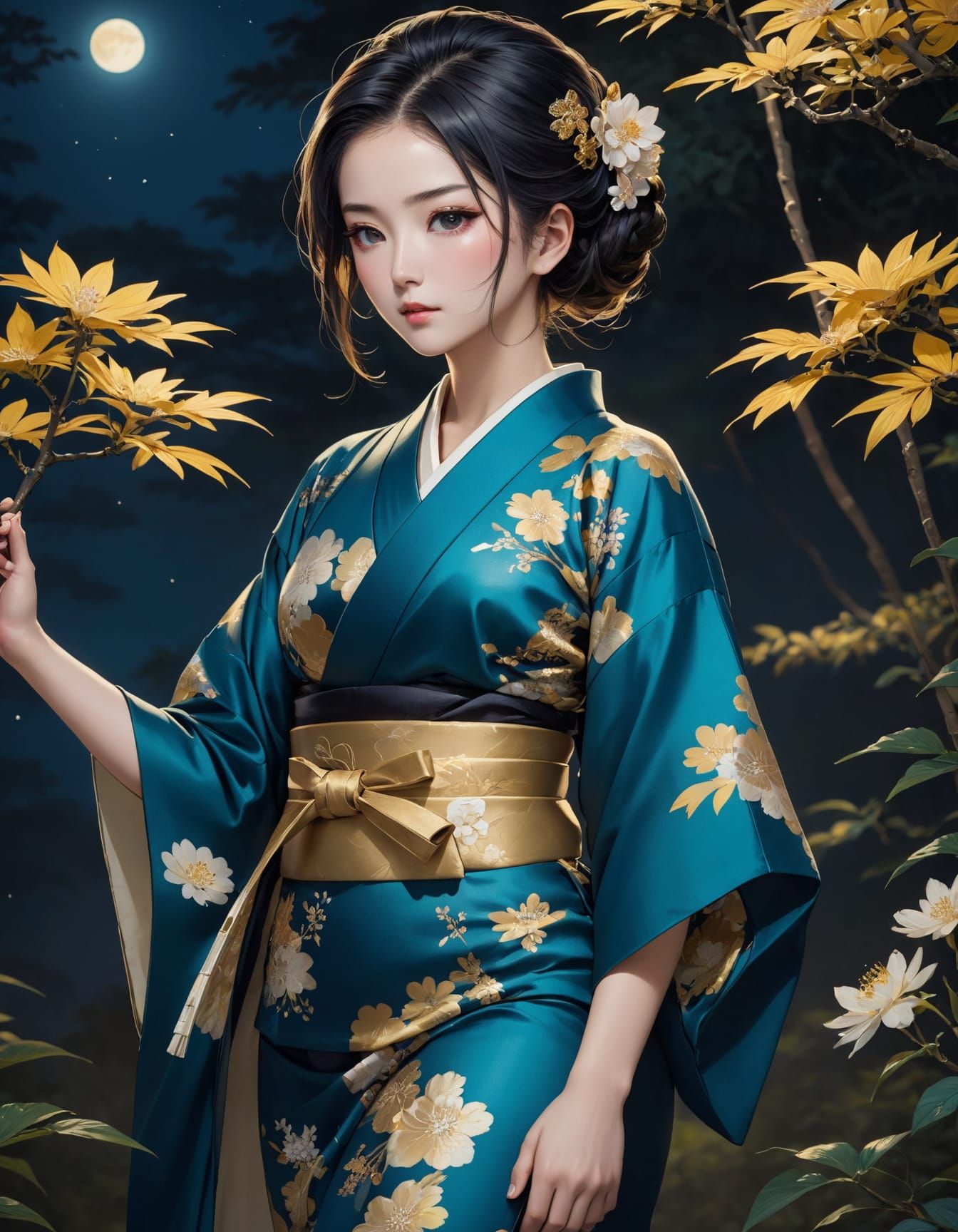 Teal and gold kimono