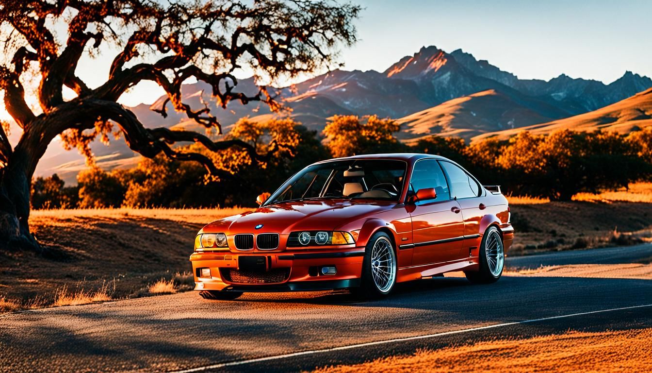 Orange BMW e36, Sunset cruise - AI Generated Artwork - NightCafe Creator