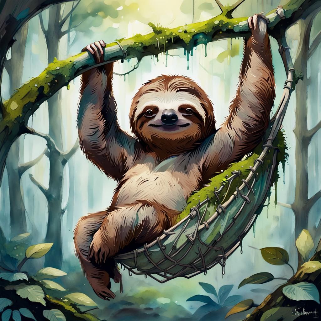 An Adorable sloth relaxing on its cozy cradle - AI Generated Artwork ...