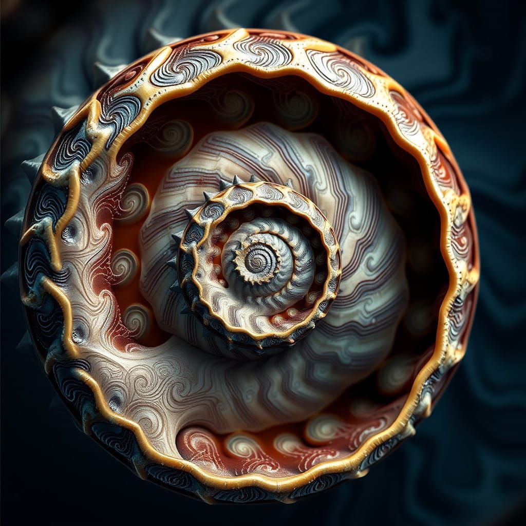 Fractals in the design of a snail shell, abstract vector fractal, wave function, Zentangle, 3d shading, ...  by @Tildar