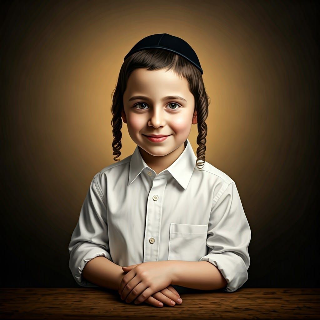 Surreal Portrait of a Young Haredi Boy in Whimsical Earth To...
