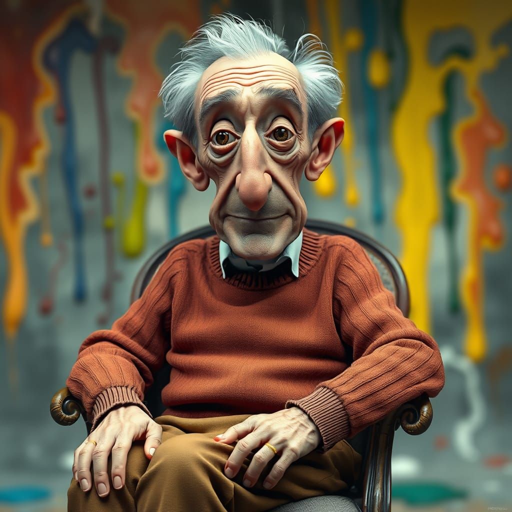 Old man wearing a warm sweater and trousers,