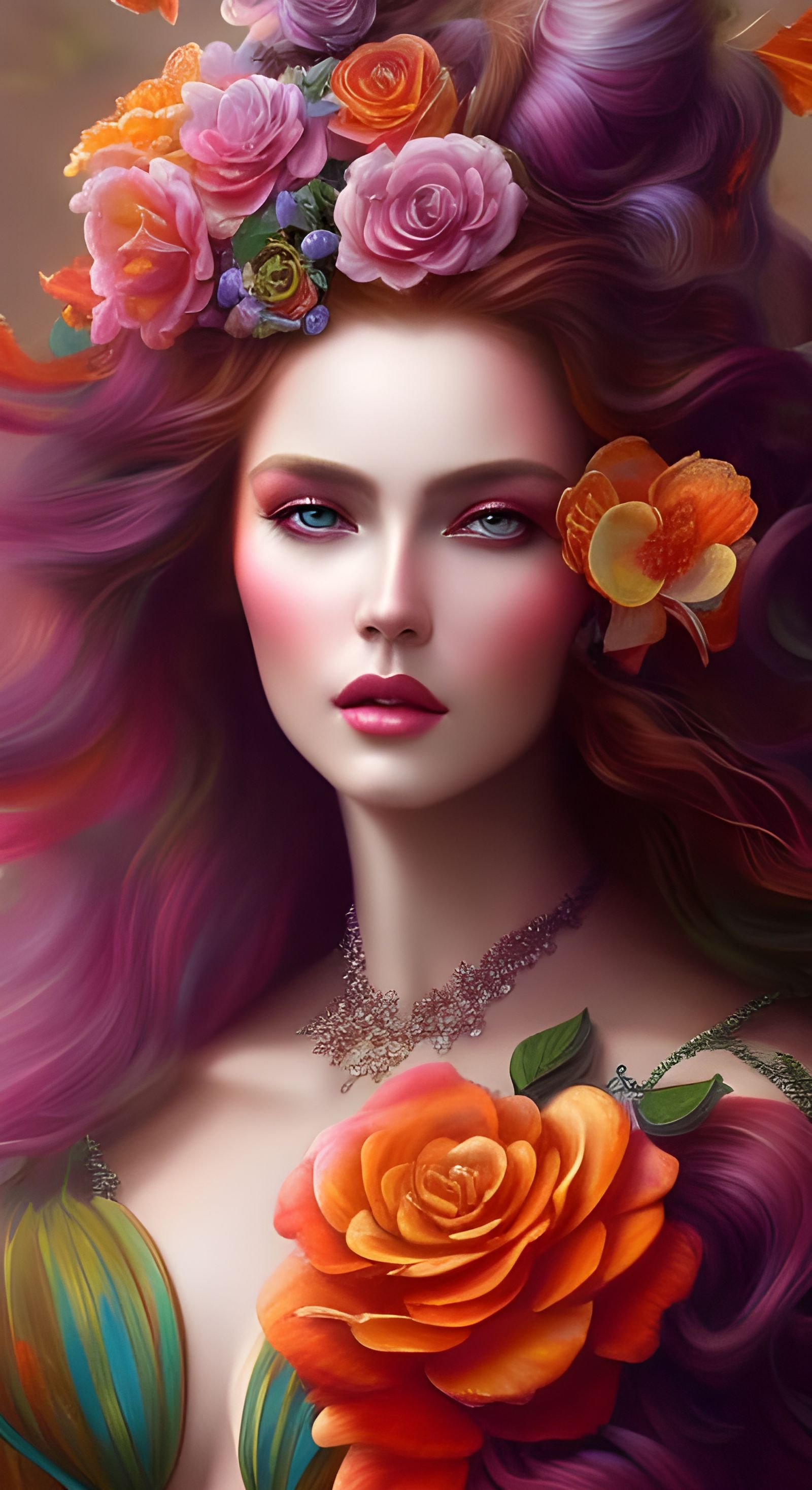 beautiful princess, stunning face, windblowing dark long hair, red lips