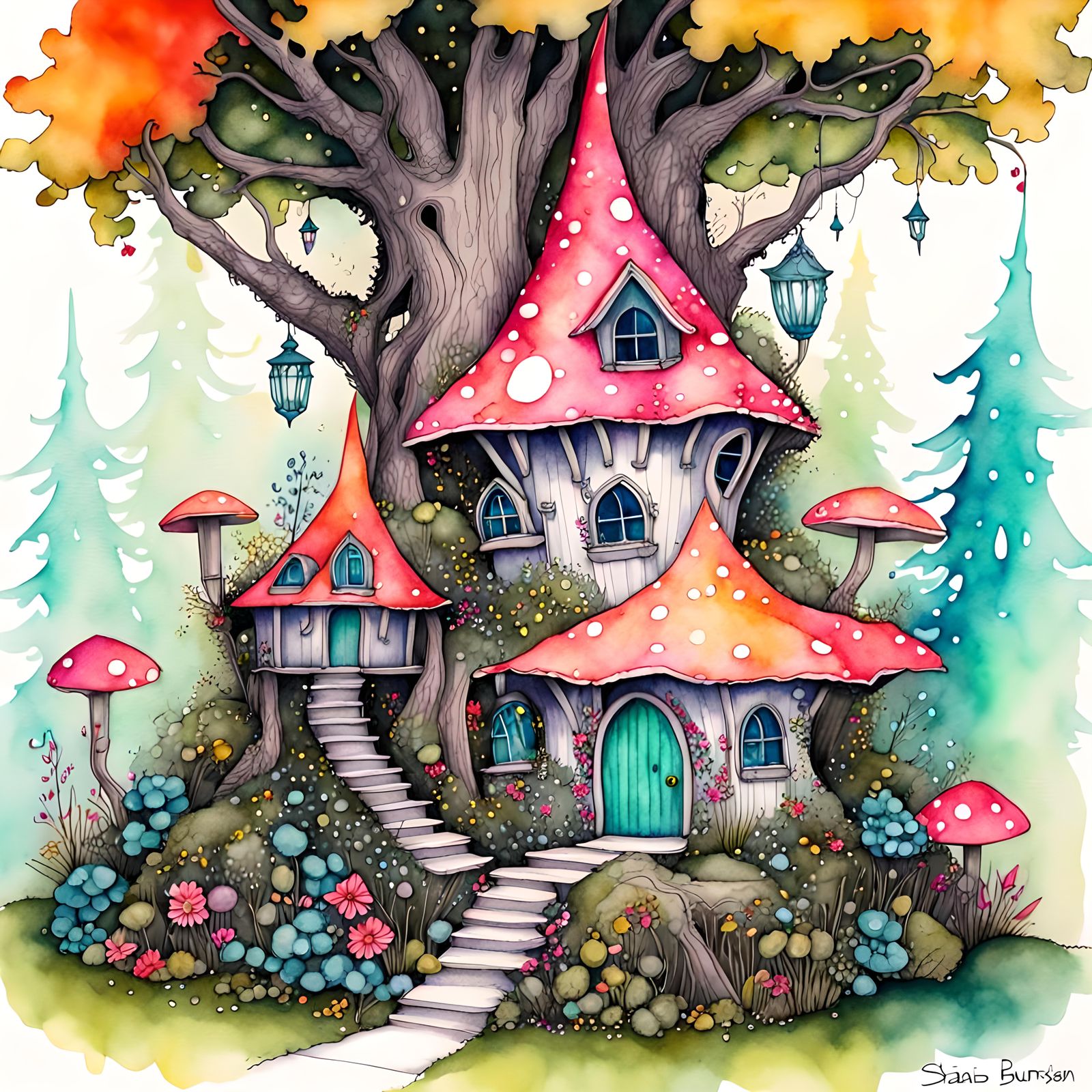Fantasy fairy house, 
fantasy enchanted forest, fantasy ench...