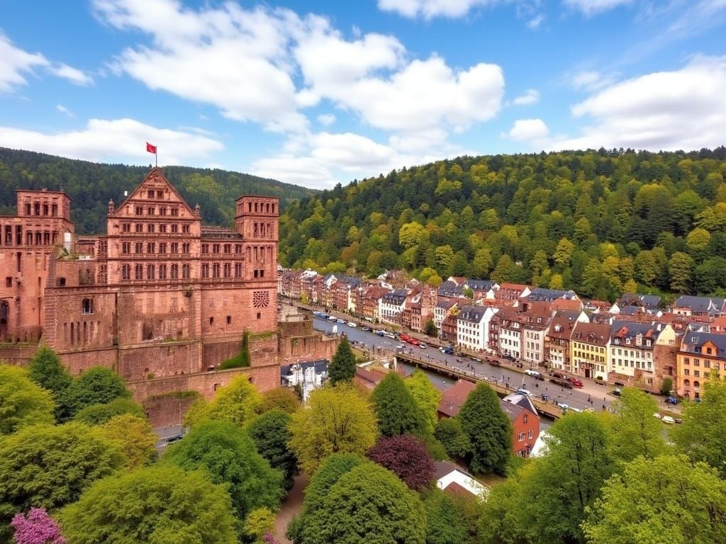 <lora:Heidelberg Castle:1.3>Heidelberg Castle in spring, city on the river below, 8k resolution, HDR