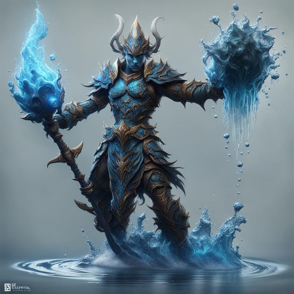Water Elemental Warrior in Detailed Fantasy Art