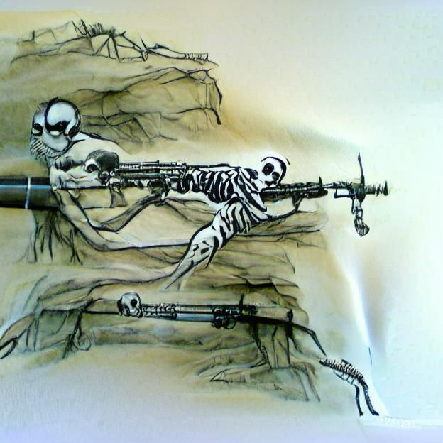 Skeleton holding a sniper rifle ink drawing