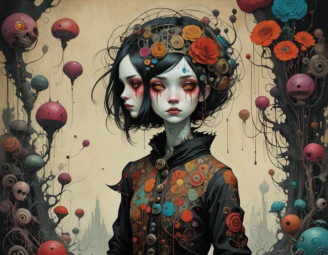 A girl in art brut style by Santiago Caruso, Skottie Young, Shawn Coss ...