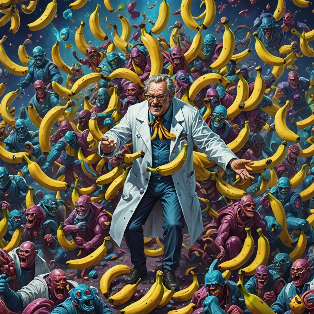 evil scientist making an army of evil bananas to fight gigan...