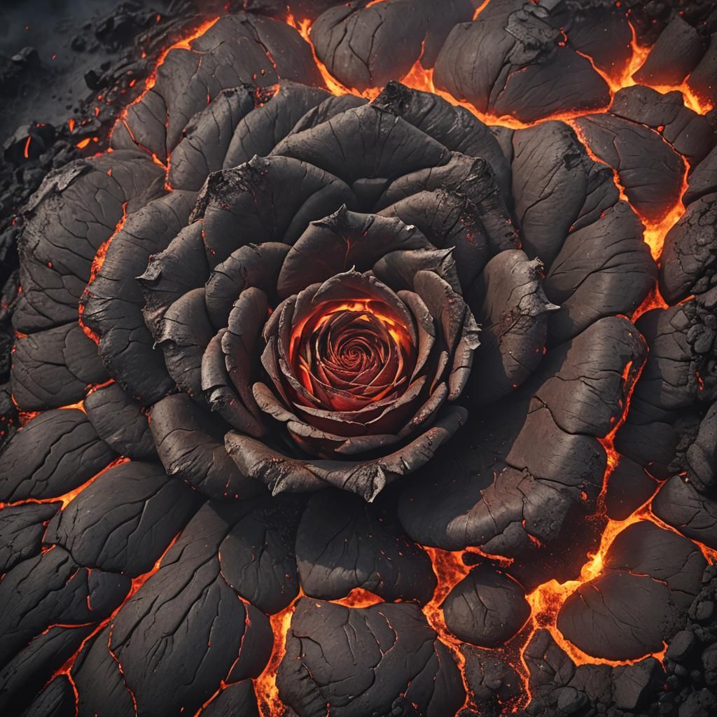 closeup of volcano erupting with lava in the shape of a rose