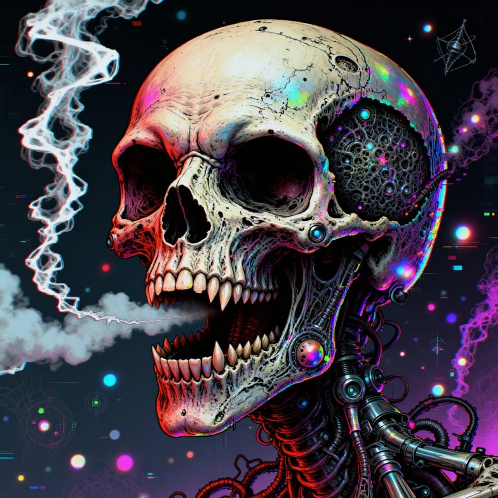 <lora:Xcore:1.0> an extreme skull smoking a joint, in the style of Xcore