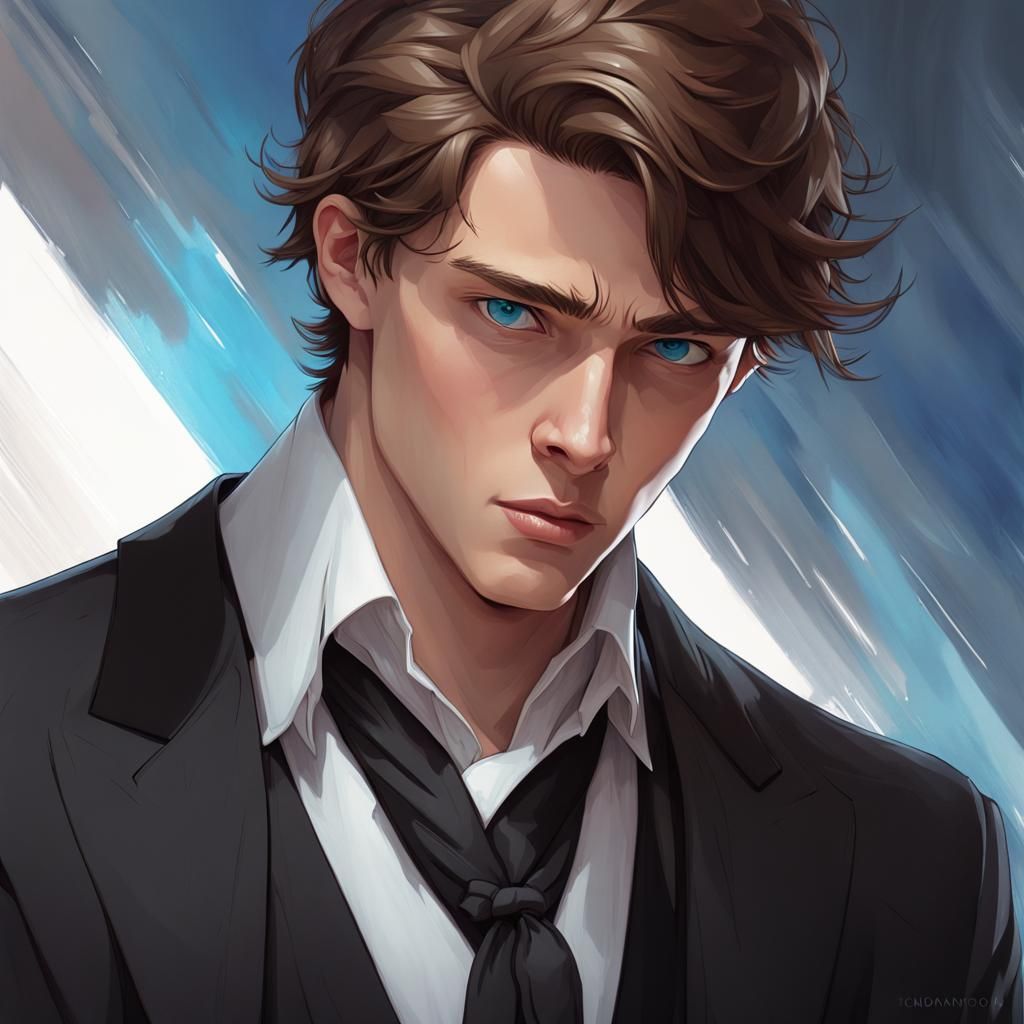 a 15 year old boy. handsome with 
 mellow blue eyes and brow...