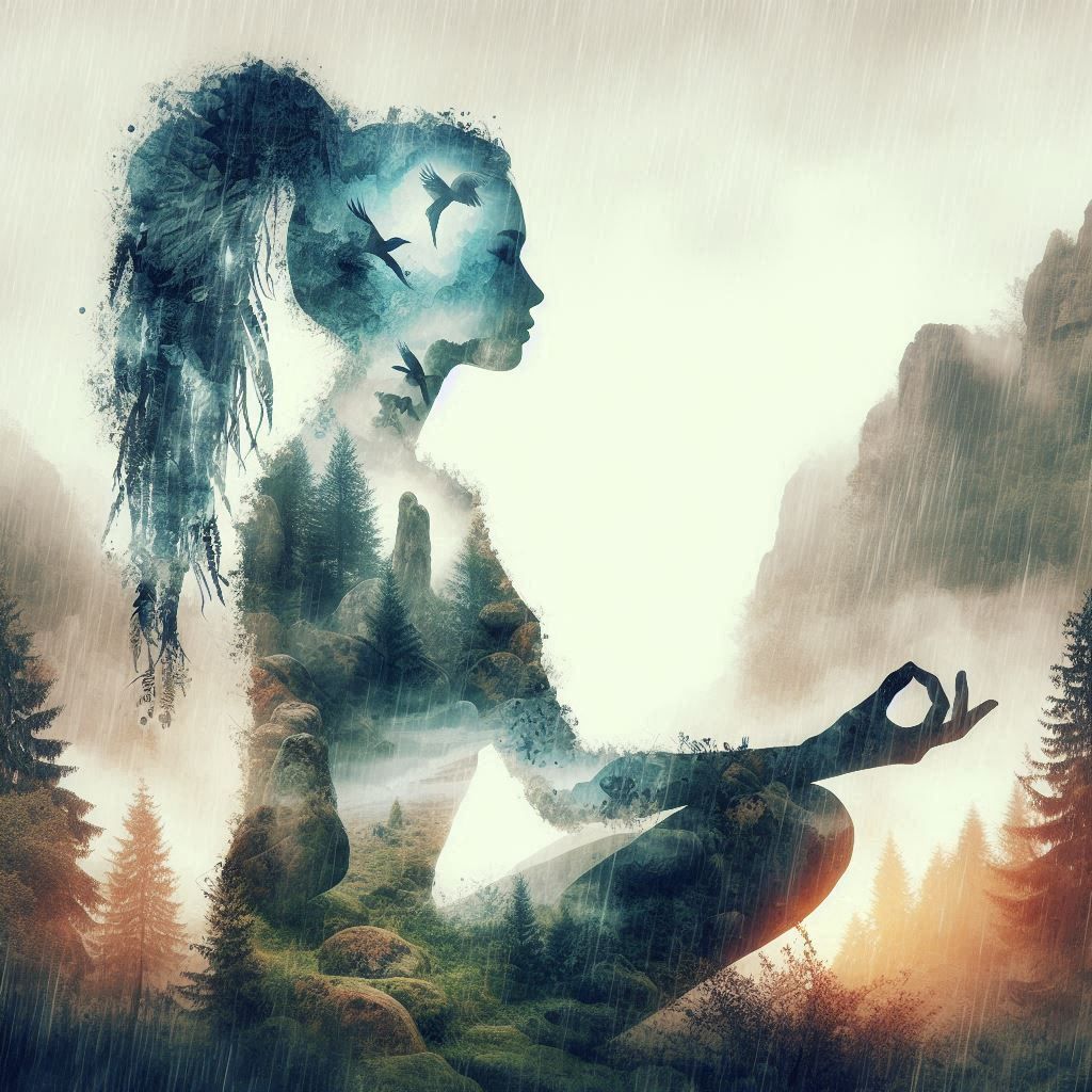 double exposure beautiful fantasy DALL-E 3 portrait landscape..