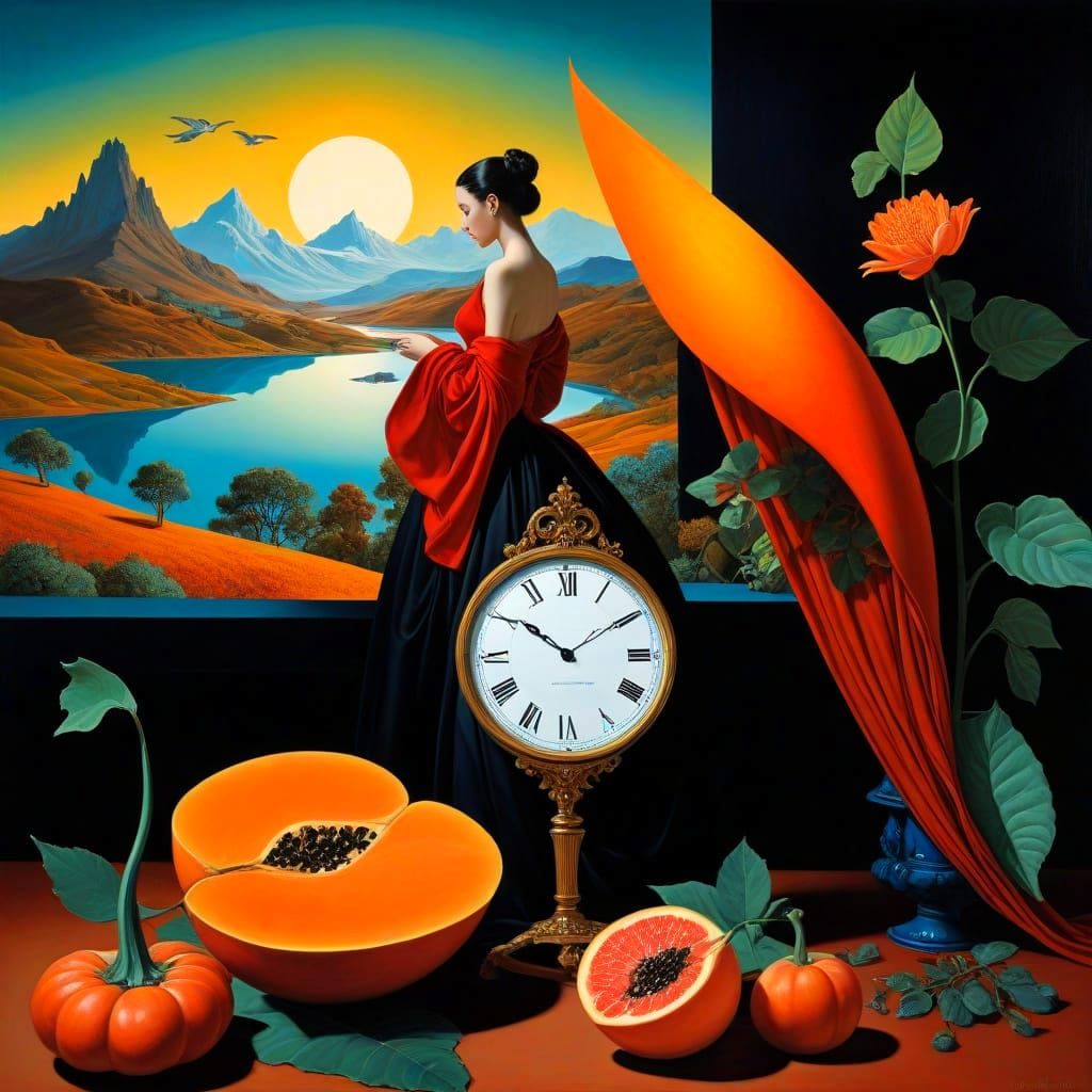 Surrealistic Landscape with Elegant Female Silhouette