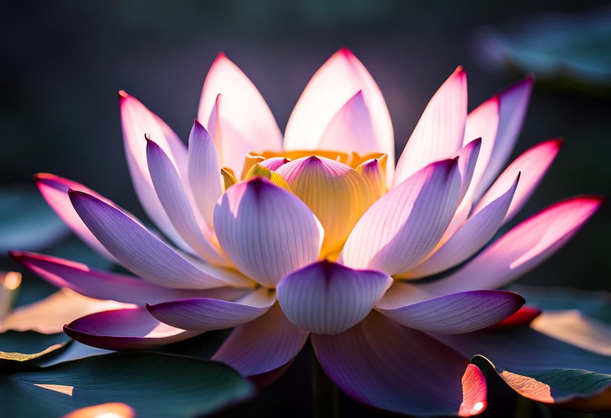Close up picture of a beautiful lotus shinning in sunrise, Professional photography, bokeh, natural lighting, canon lens...